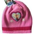 OEM Produce Customized Cartoon Pink Applique Knit Acrylic Children Beanie Hat